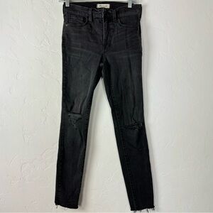 Madewell Jeans Denim 9" High Rise Skinny Solid Faded Black Wash Gray Frayed Knit